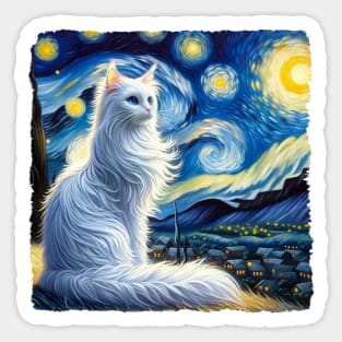 Turkish Angora Starry Night Inspired - Artistic Cat Sticker